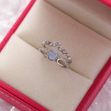 Adjustable Blue Stone Ring with Zirconia in Sterling Silver