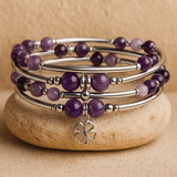Amethyst Memory-Wrap Bracelet with Clover Charm