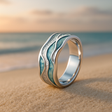Silver Ring with Turquoise Waves