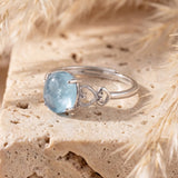 Aquamarine Heart-Detail Statement Ring