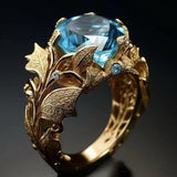 Golden Leaf Blue Diamond Ring
