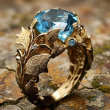 Golden Leaf Blue Diamond Ring