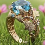 Golden Leaf Blue Diamond Ring