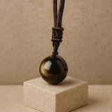 Golden Obsidian Sphere Pendant Necklace