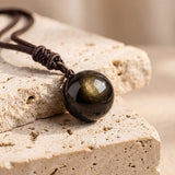 Golden Obsidian Sphere Pendant Necklace