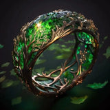 Green Tree Branch Vine Inlaid Ring