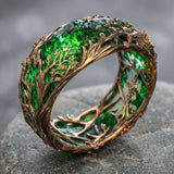 Green Tree Branch Vine Inlaid Ring