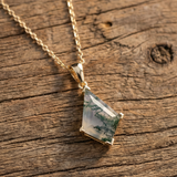 Moss Agate Geometric Drop Necklace