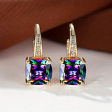 Mystic Sapphire Stone Hoop Gold Earrings