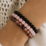 Onyx, Rose Quartz & Rhodonite Trio Stack