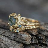 Rounded Moss Agate Nature Stone Golden Ring