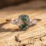 Rounded Moss Agate Zirconia Gold Ring