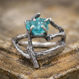 Sterling Silver Raw Gemstone Uncut Twig Ring