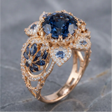 Super Flash Light Luxury Blue Flower Ring