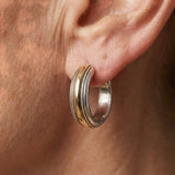 Vintage Golden Line Silver Hoop Earrings