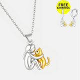 Cat Hug Pendant Necklace with Bonus Earrings – Limited Time Offer