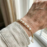 White Pearl Adjustable Gold Bracelet