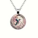 Hummingbird Glass Dome Pendant Necklace