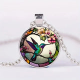 Hummingbird Glass Dome Pendant Necklace