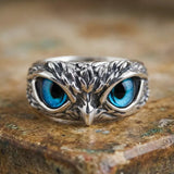 Owl of Good Luck Adjustable Ring in Silver and Opal