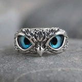 Owl of Good Luck Adjustable Ring in Silver and Opal