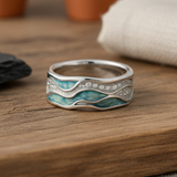 Silver Ring with Turquoise Waves