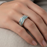 Silver Ring with Turquoise Waves