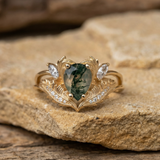 Drop Moss Agate Nature Gold Ring