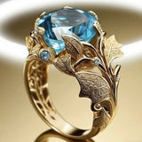 Golden Leaf Blue Diamond Ring