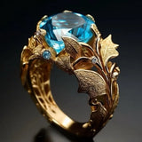 Golden Leaf Blue Diamond Ring