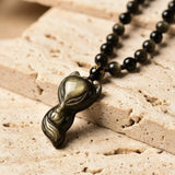 Golden Obsidian Fox Pendant Necklace
