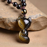 Golden Obsidian Fox Pendant Necklace