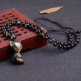 Golden Obsidian Fox Pendant Necklace