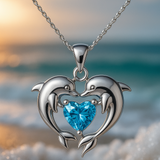 Timeless Silver Double Dolphin Opal Necklace