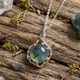 Moss Agate Nature Rounded Silver Necklace