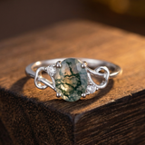 Moss Agate Rounded Crystal Ring