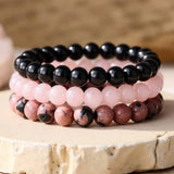 Onyx, Rose Quartz & Rhodonite Trio Stack