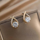 Golden Cross Zirconia Stud Earrings