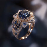 Super Flash Light Luxury Blue Flower Ring