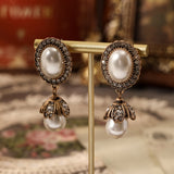 Vintage Pearl Frame Drop Earrings